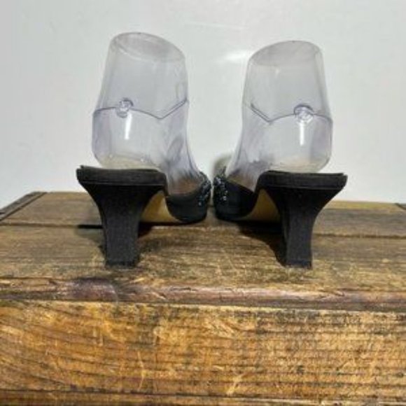 VINTAGE ANN MARINO black square toe eyelet bead detail cut out heel mule US 7.5M - Picture 4 of 5